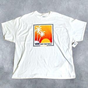 NWT 3XL Vans of the wall Men White Yellow Orange Black Palm trees Sunset T Shirt